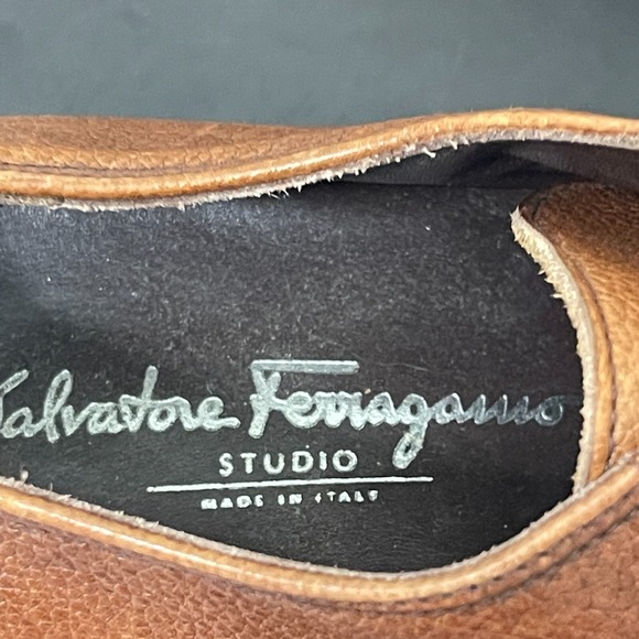 Salvatore Ferragamo Studio Shoes Men 10.5 D Brown Leather Made in Italy - Picture 12 of 13